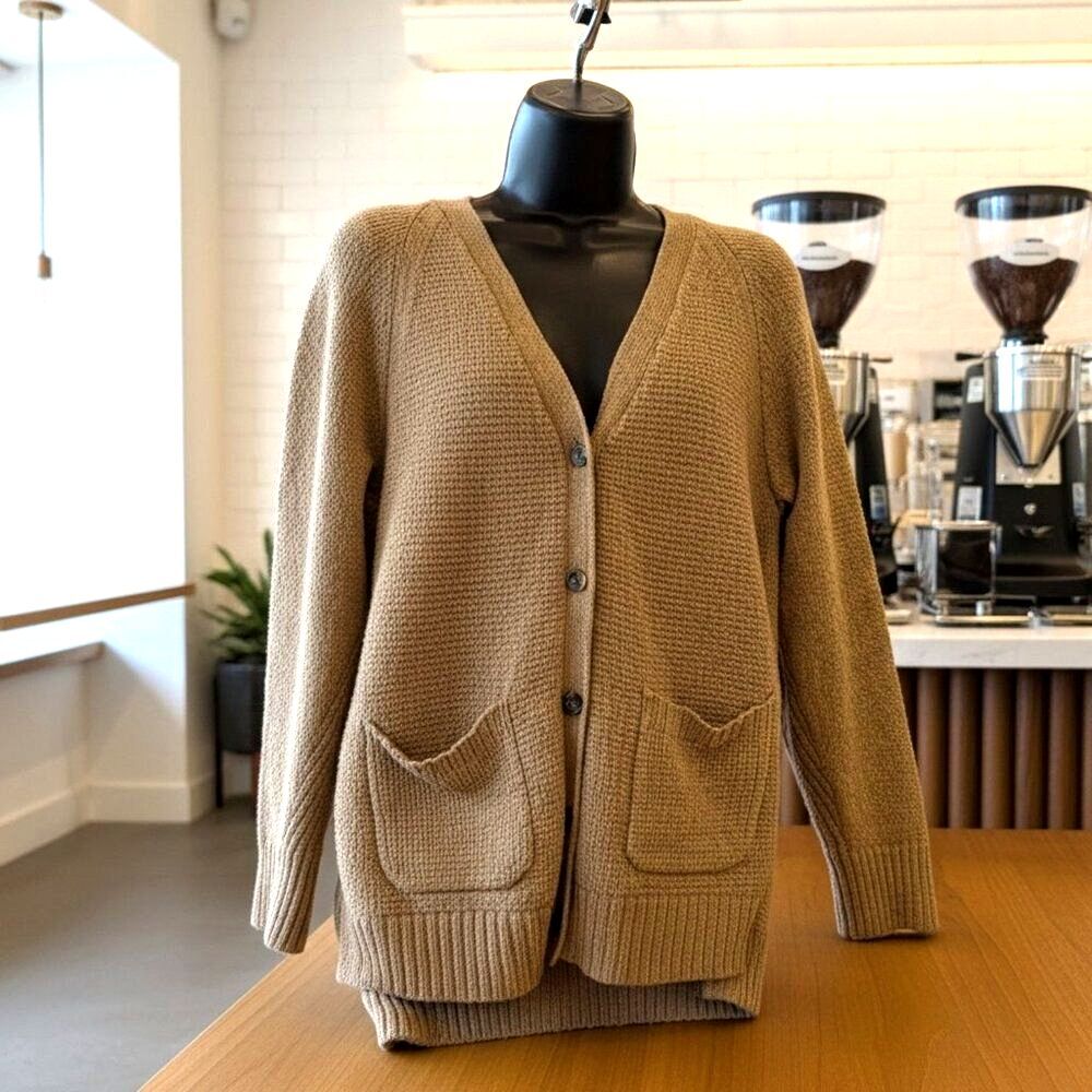 Madewell Camel Cotton Blend Longline V-Neck Cardigan M Pockets